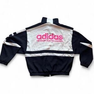 Adidas Black & Cream Track Jacket Pink Back Logo Oversized Zip-Up